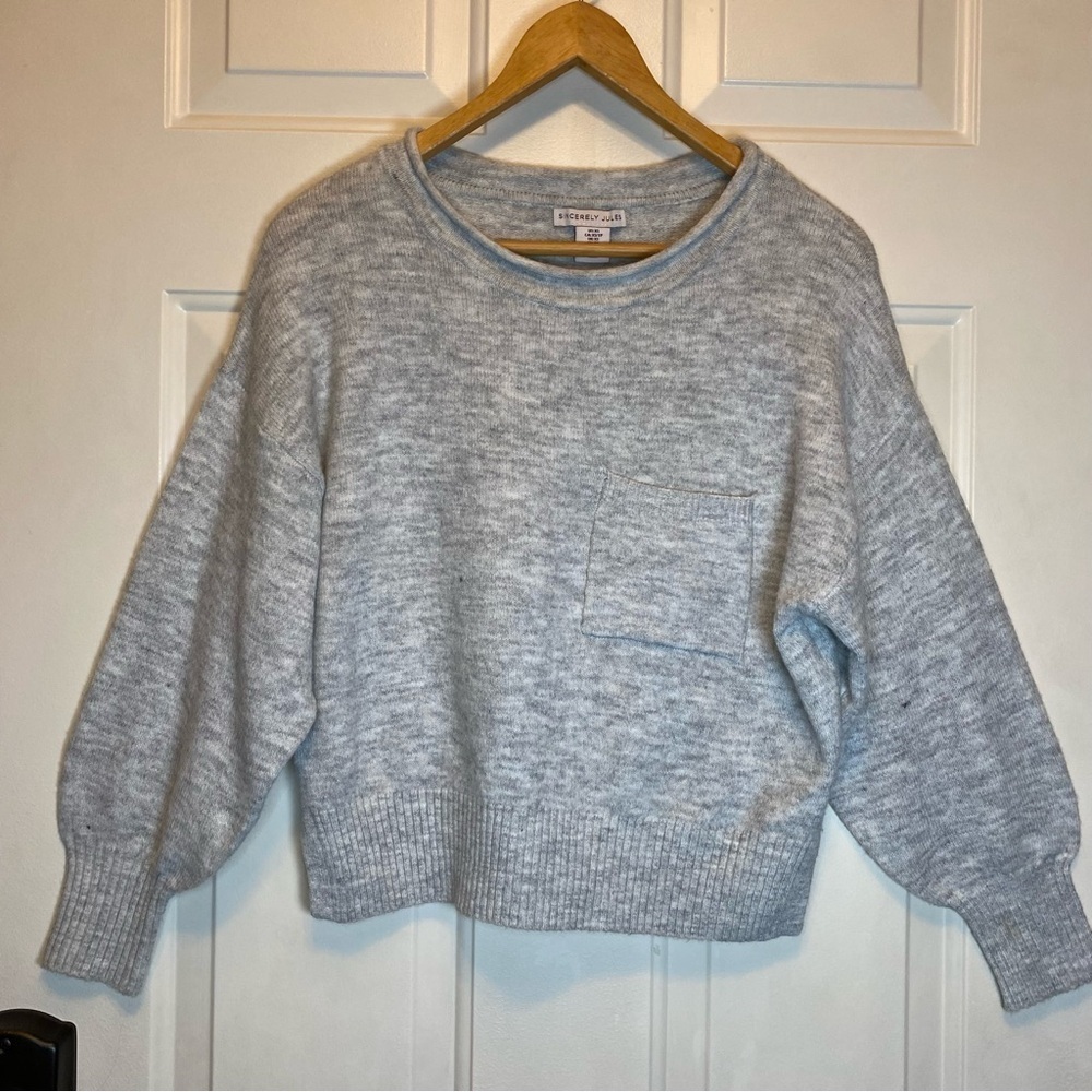 Sincerely Jules Light Gray Women's Cropped Sweater Size XS Balloon Sleeves